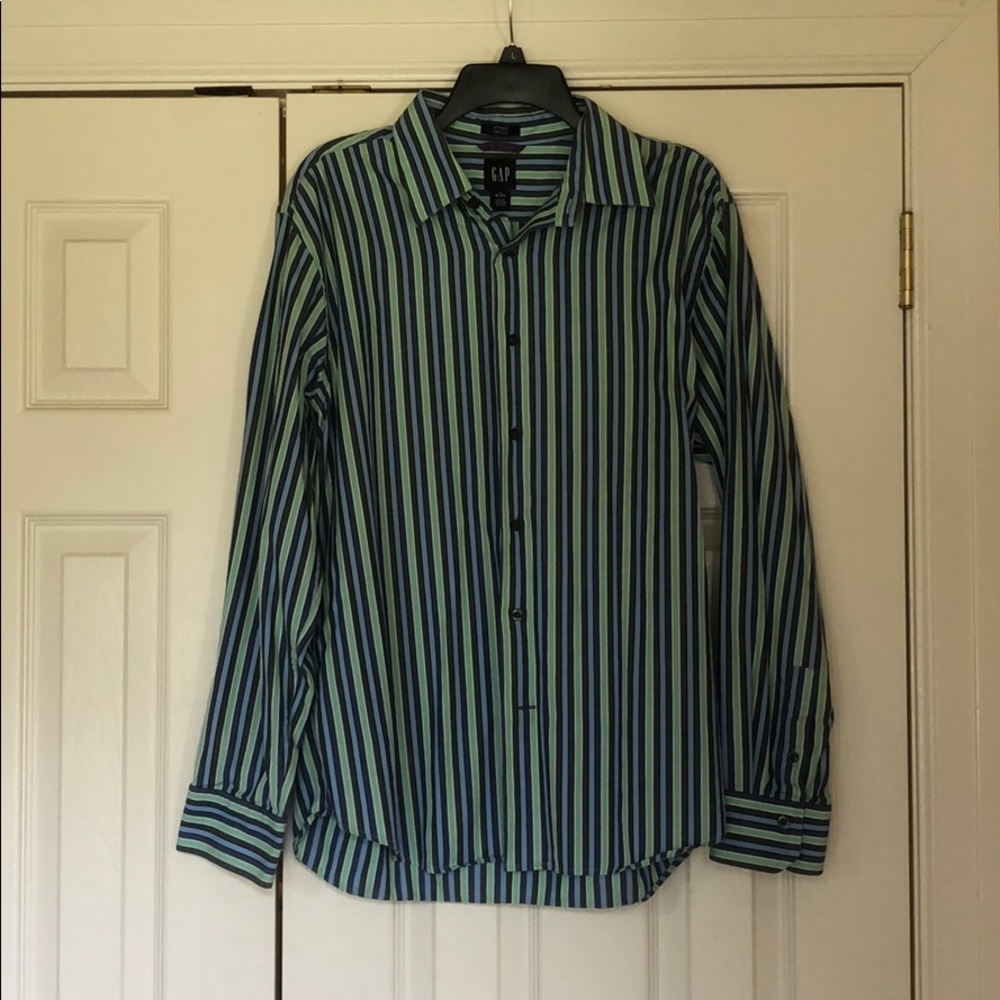 Blue, green stripe dress shirt
